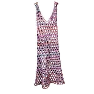 Zara Crochet Open Knit Midi Dress Space Dye Multi Color V-Neck Sleeveless M L